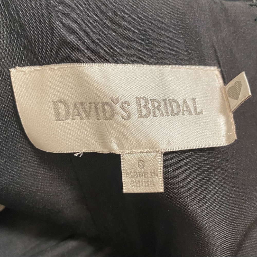 David’s Bridal Short Black Strapless Crinkle Chiffon Bridesmaid Dress - Picture 6 of 7